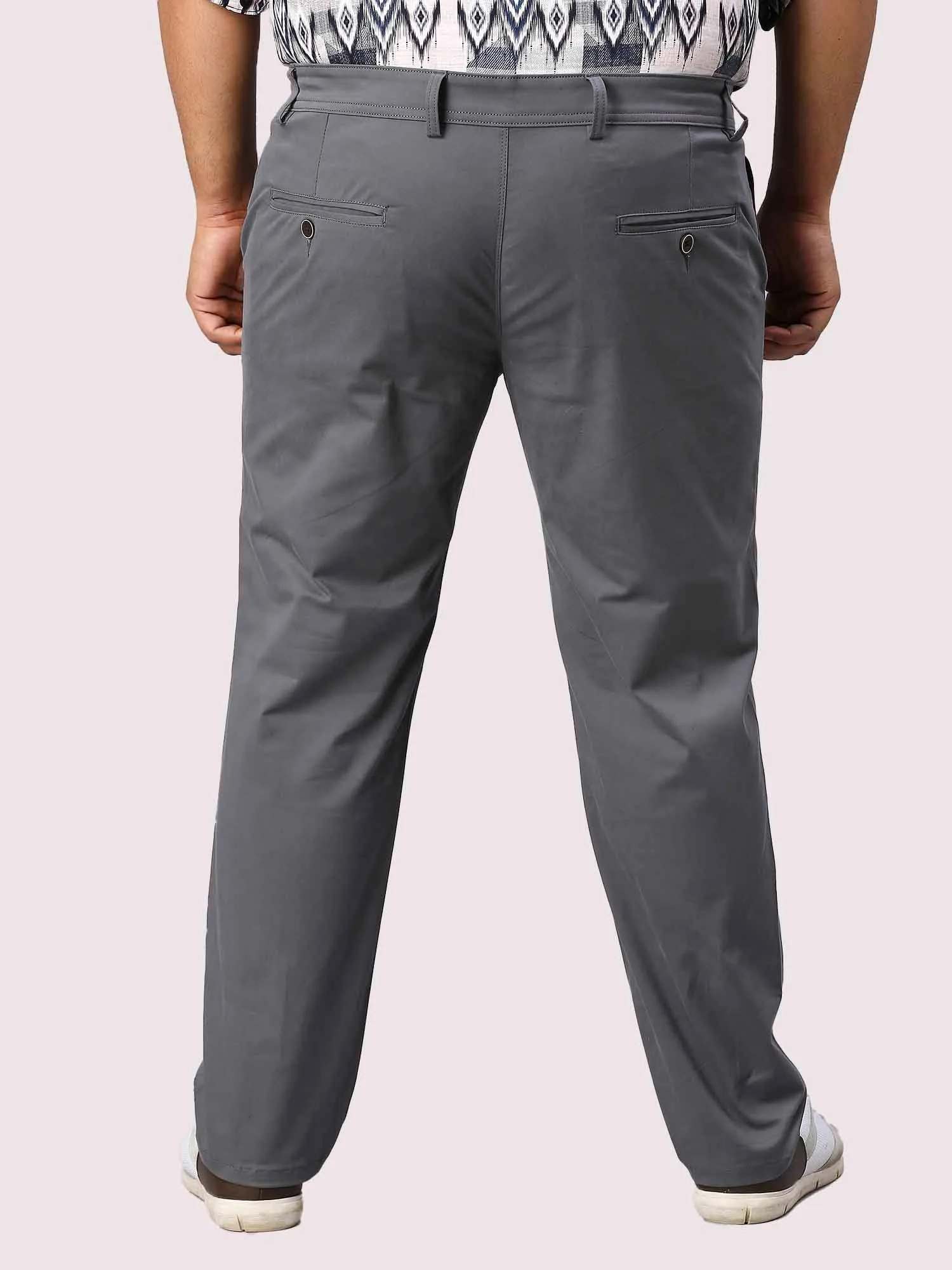 Grey Solid Cotton Trouser Men's Plus Size