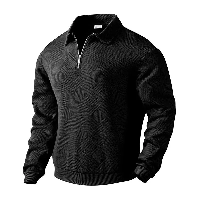 HALF ZIP HOODIE WITH SIMPLE AND VERSATILE COLLAR, MEN'S LONG SLEEVED SHIRT