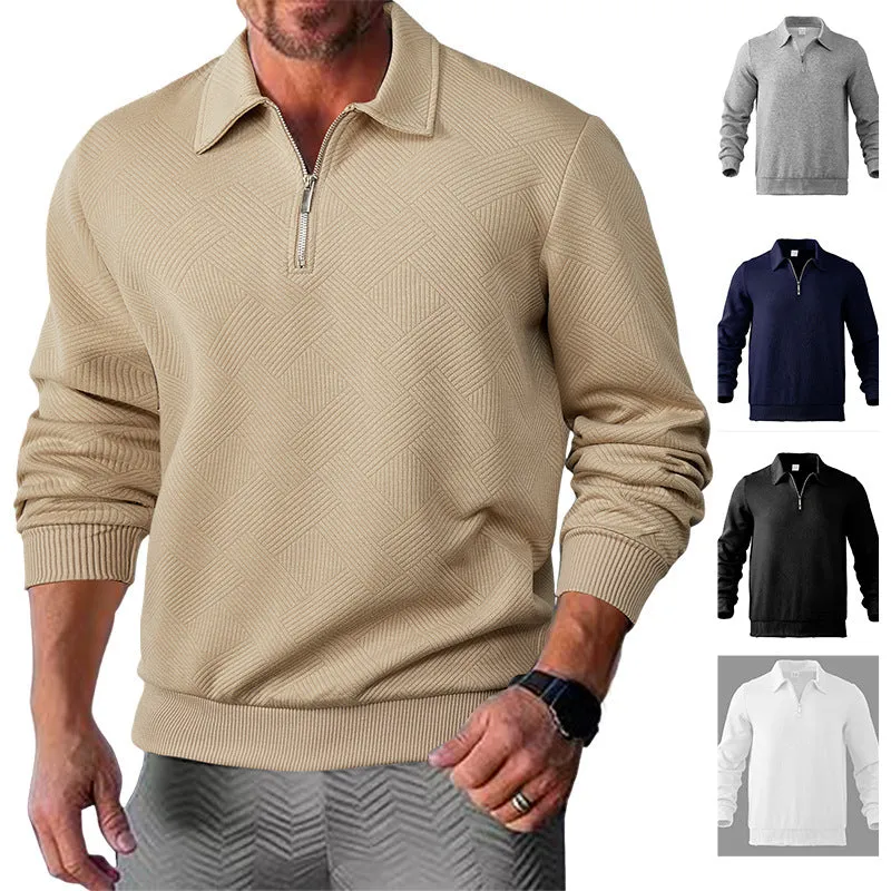 HALF ZIP HOODIE WITH SIMPLE AND VERSATILE COLLAR, MEN'S LONG SLEEVED SHIRT