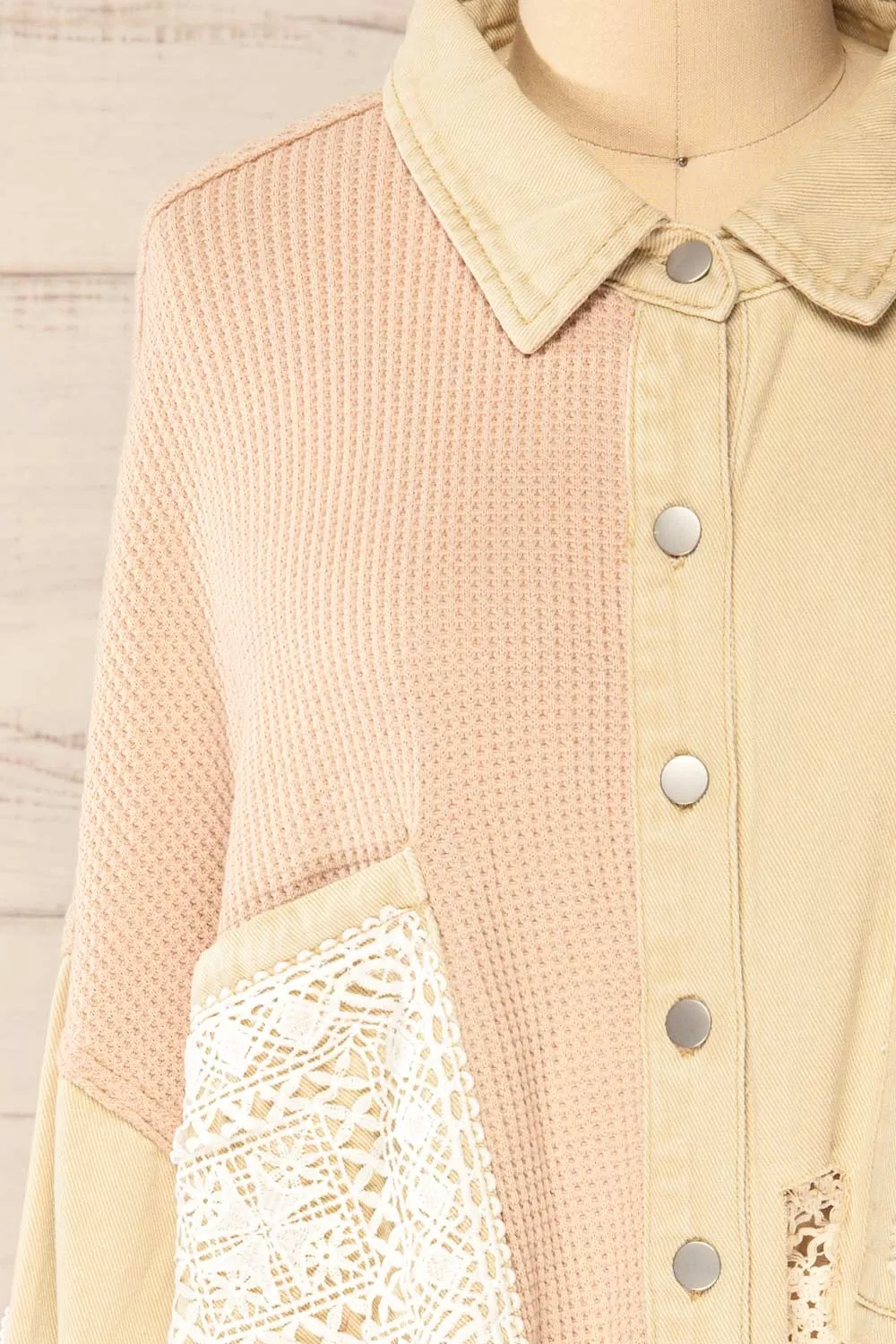 Hamburg Beige | Distressed Lace Patchwork Shacket