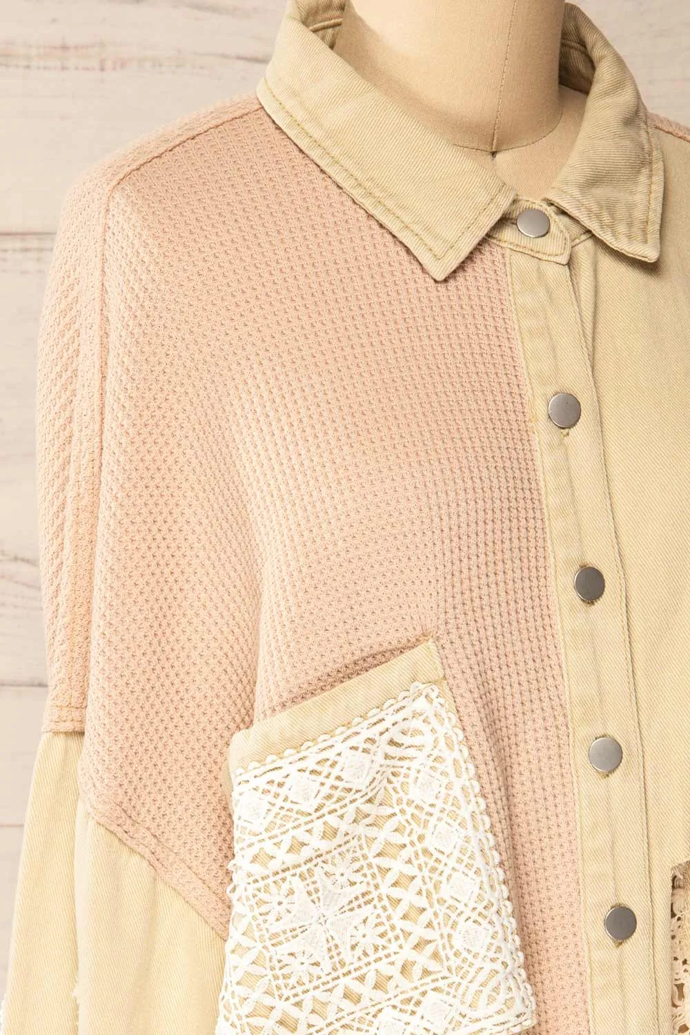 Hamburg Beige | Distressed Lace Patchwork Shacket