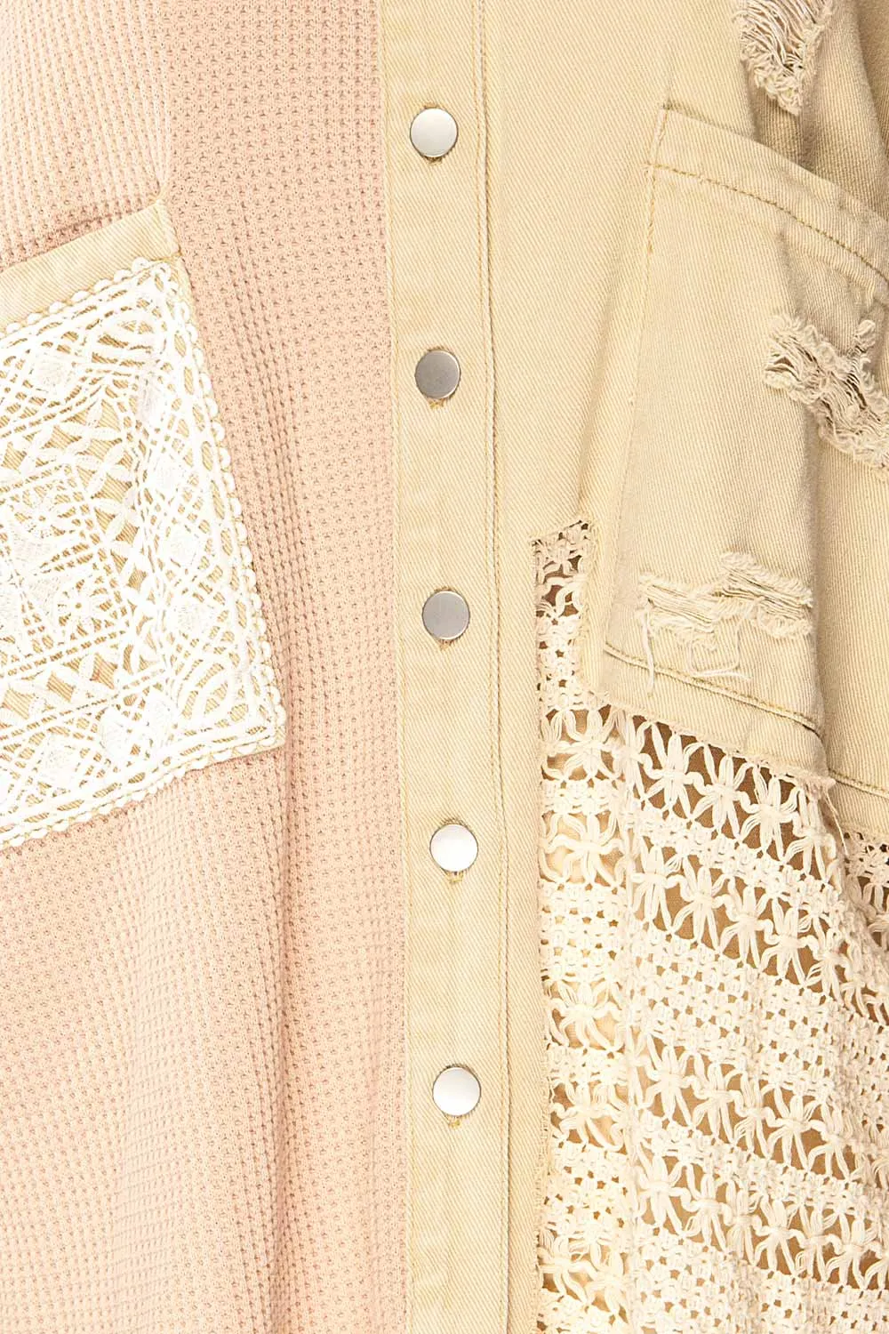 Hamburg Beige | Distressed Lace Patchwork Shacket