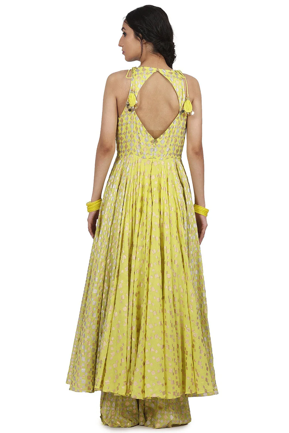 Hand Embroidered Electric Yellow Anarkali Set