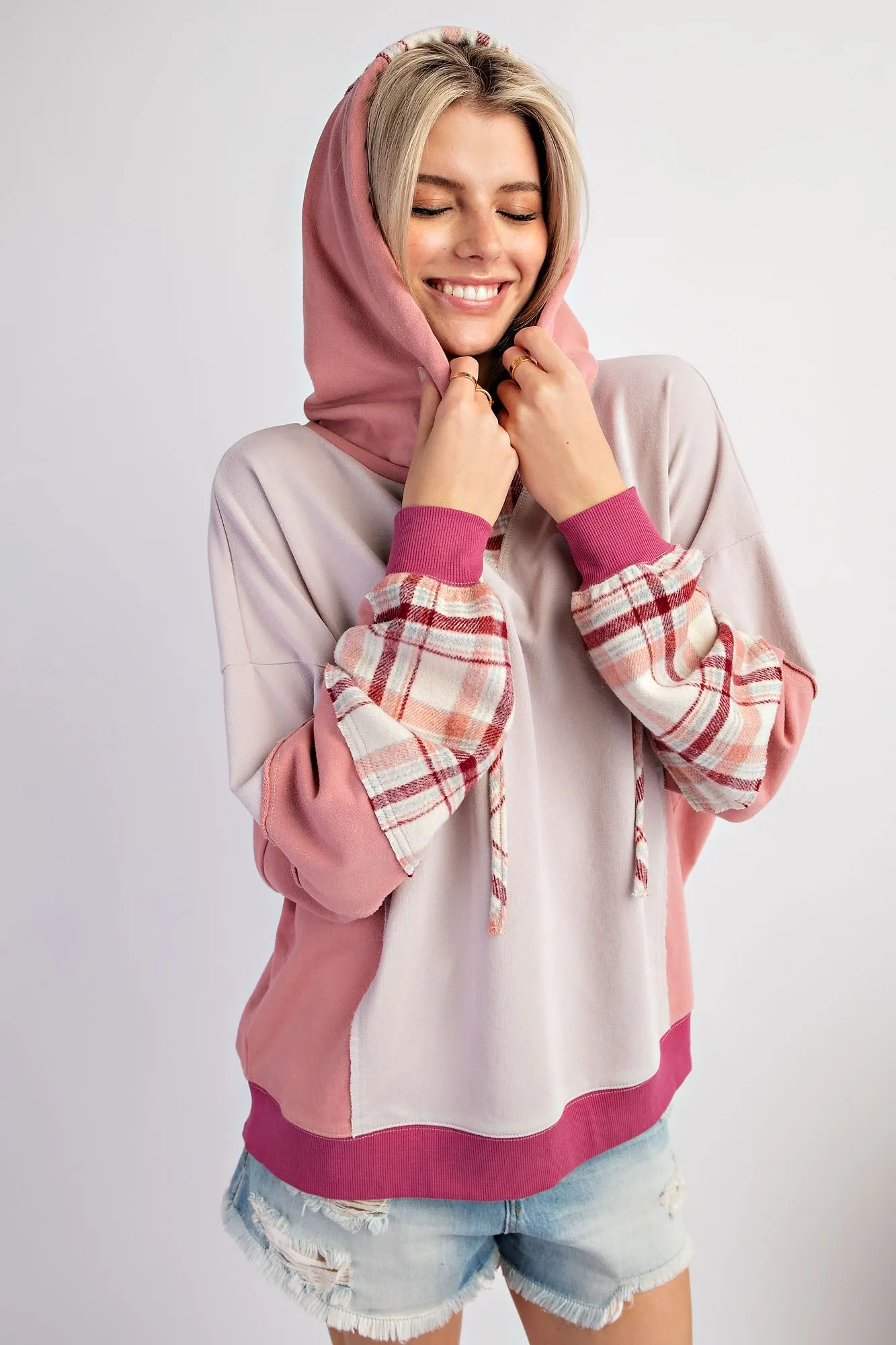 Harper Mix Print Hoodie - Rose