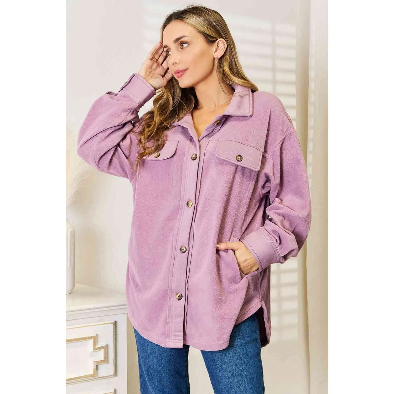 Heimish Cozy Girl Full Size Button Down Shacket