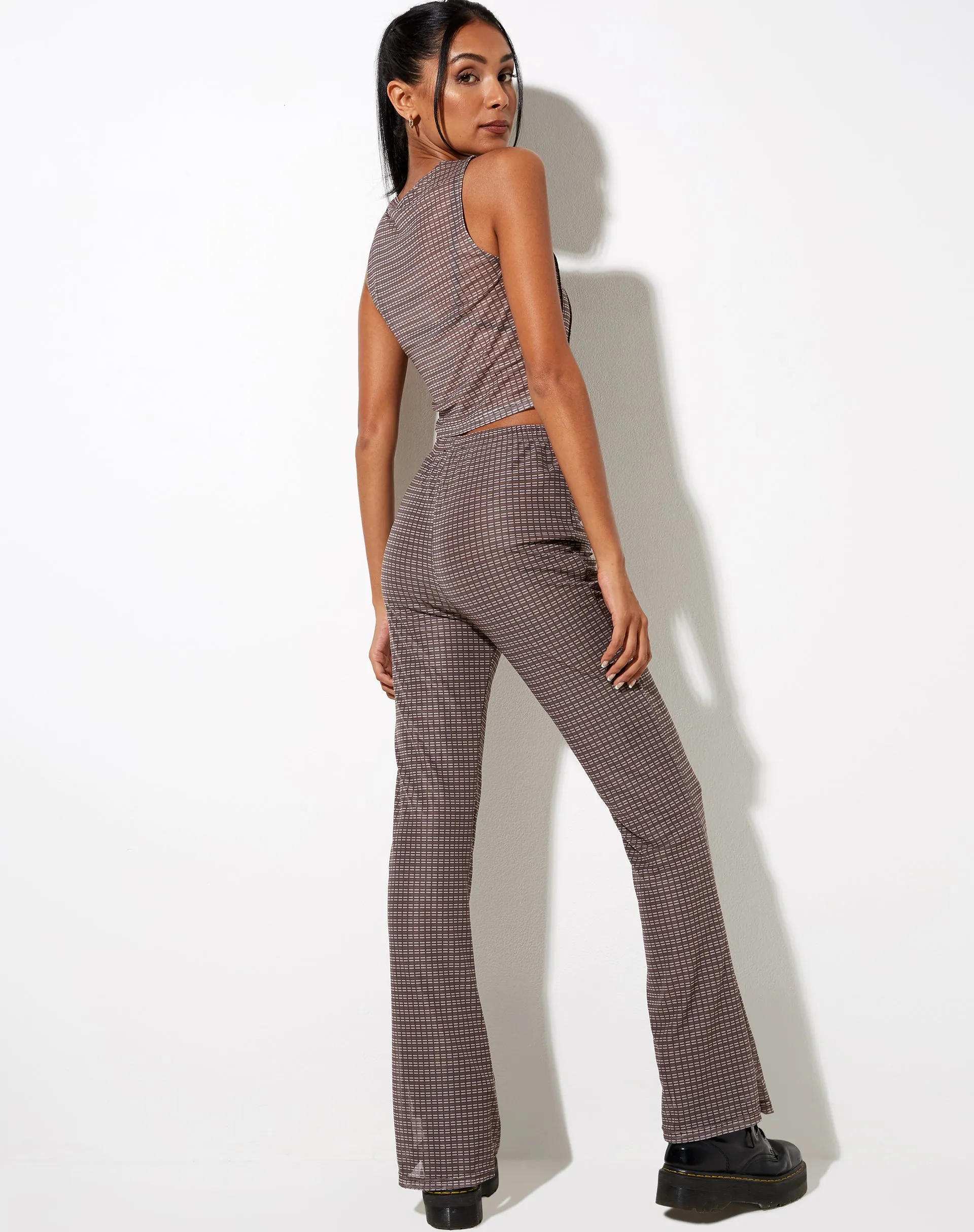 Herly Flare Trouser with Lining in Mini Check Chocolate