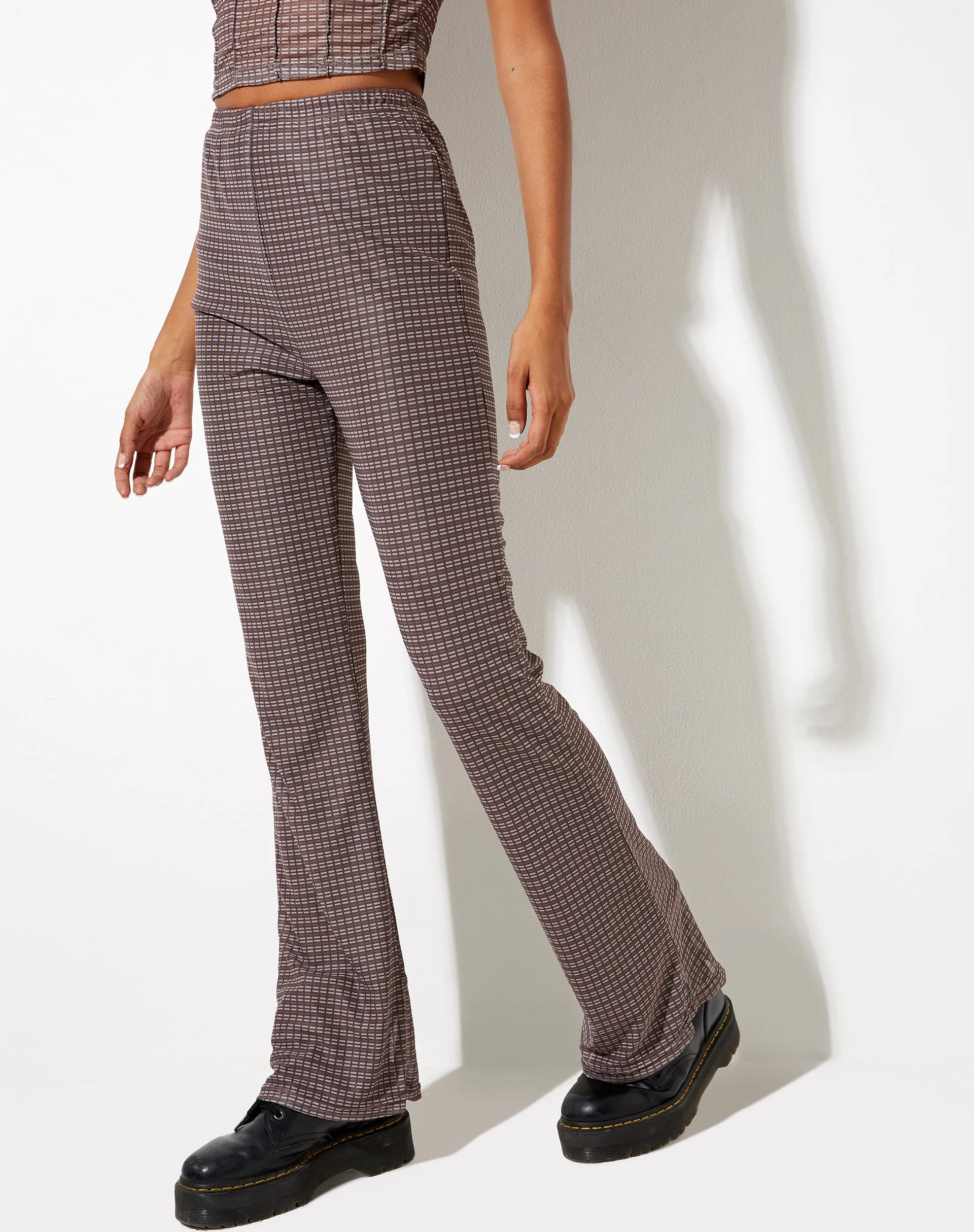 Herly Flare Trouser with Lining in Mini Check Chocolate