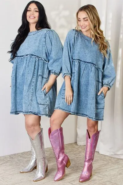 HEYSON Full Size Oversized Denim Babydoll Dress