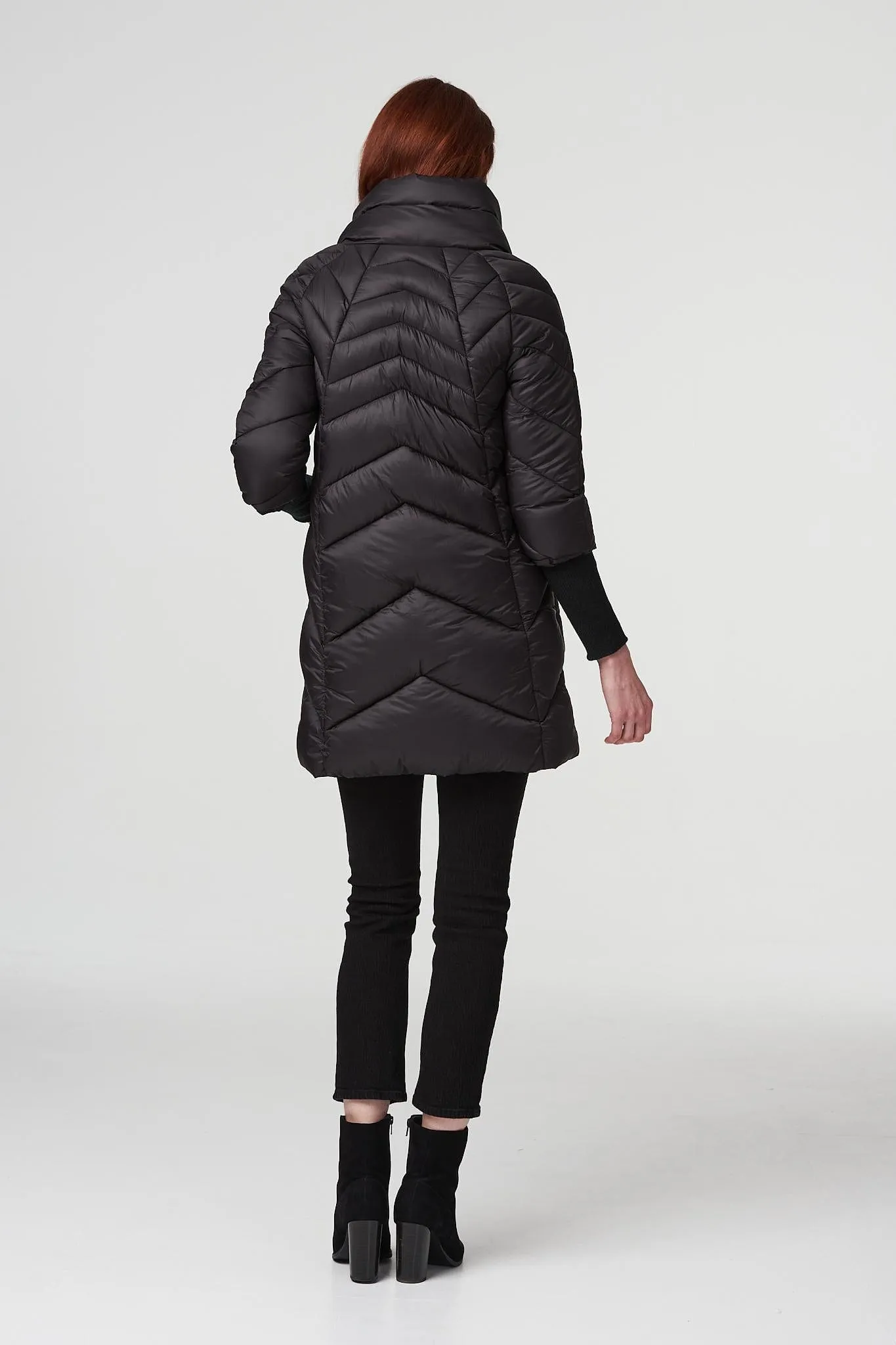 High Neck Knit Cuff Puffer Coat