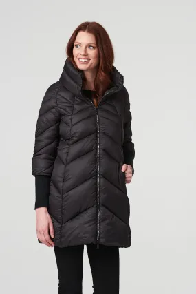 High Neck Knit Cuff Puffer Coat