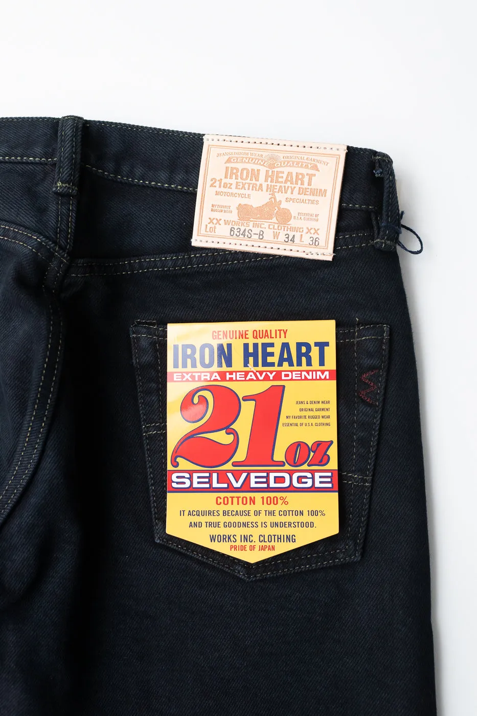 IH-634S-B - 21oz Selvedge Denim Straight Cut Jeans - Indigo Overdyed Black