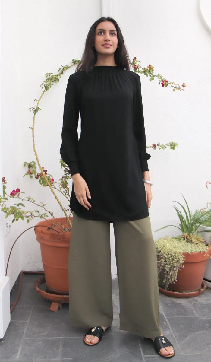 Inaya Loose and Flowy Stretch Wide Leg Pants - Olive - Final Sale