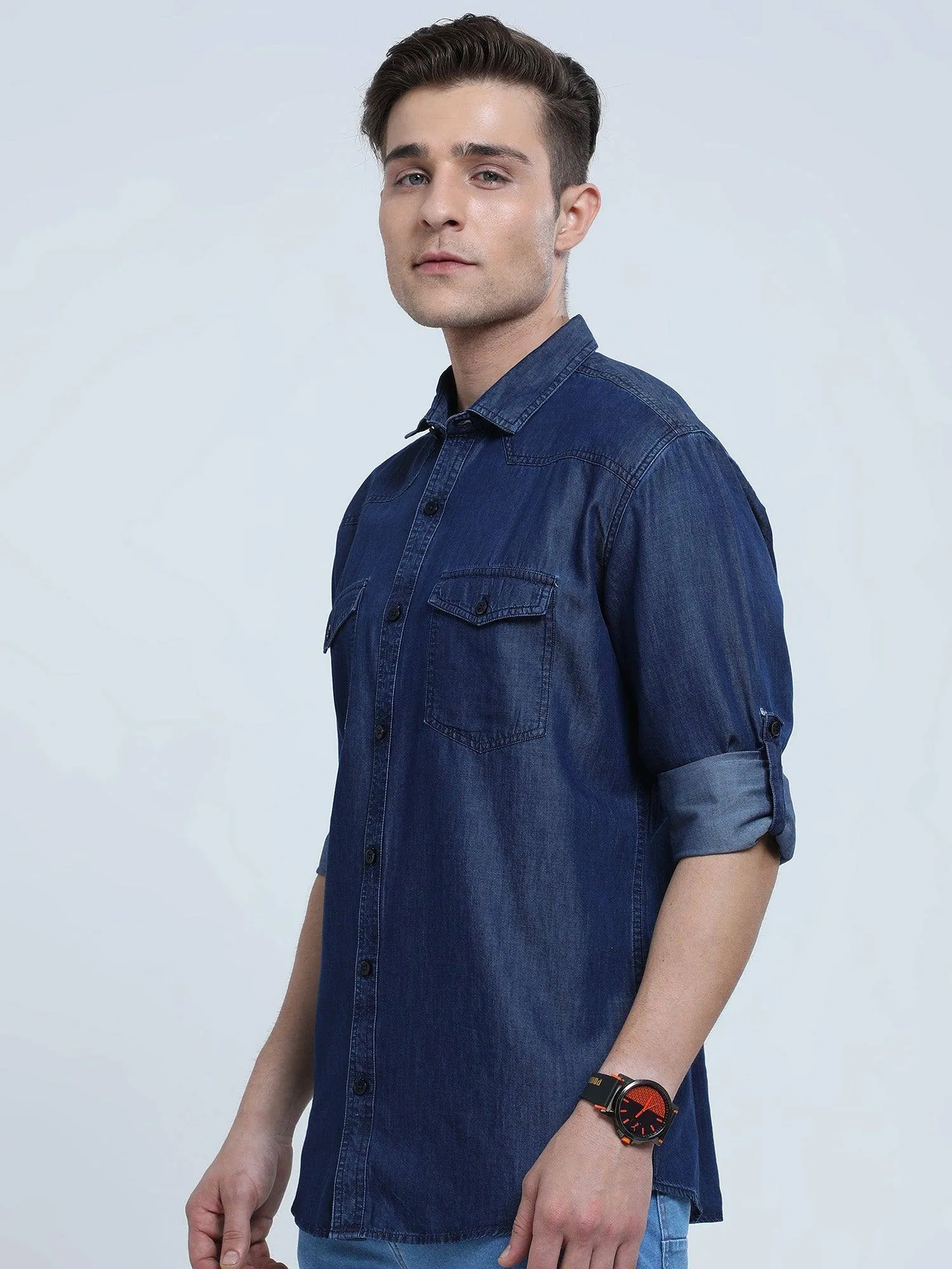 Indigo Denim Double Pocket Full Sleeve Shirt