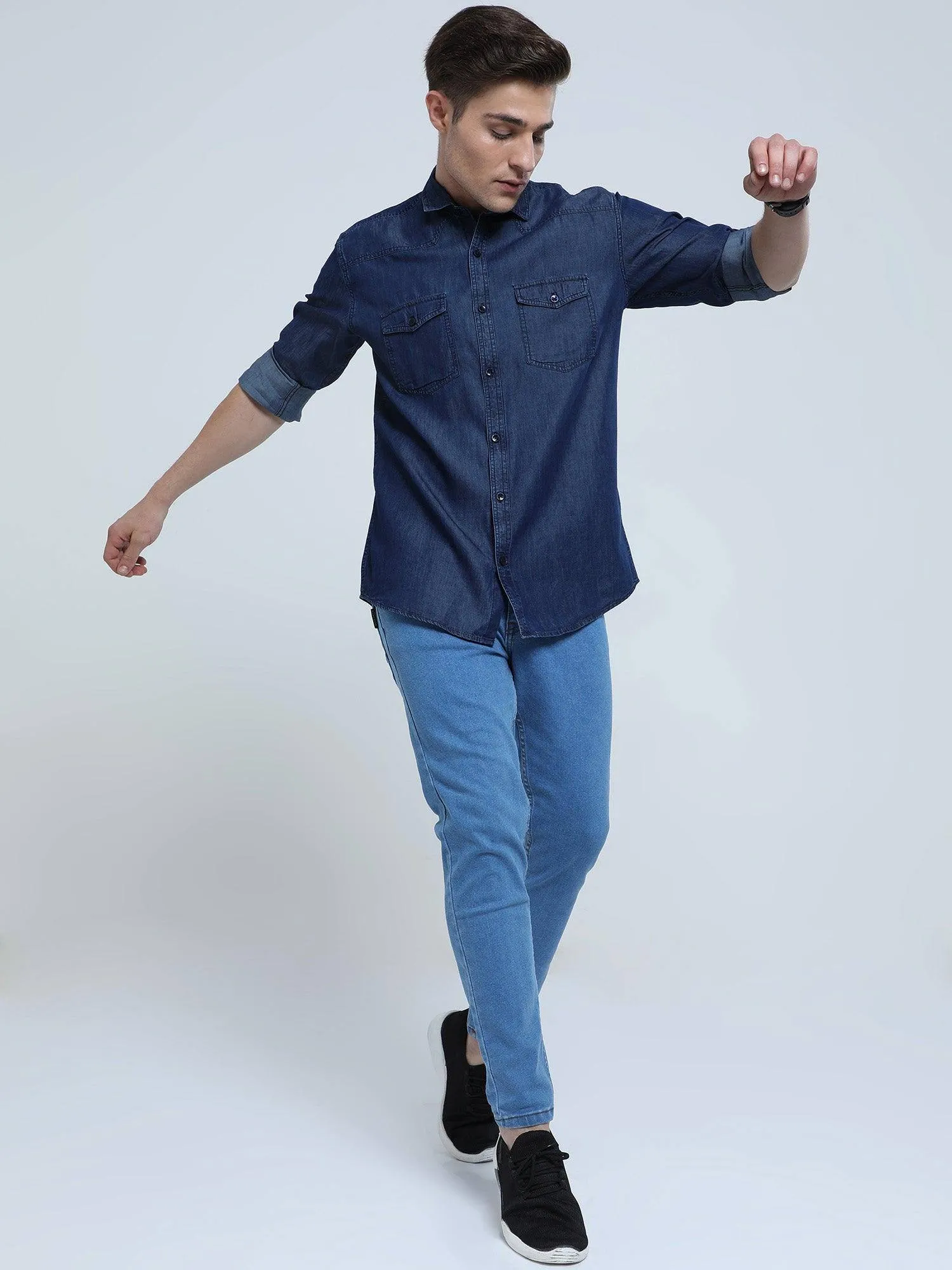 Indigo Denim Double Pocket Full Sleeve Shirt