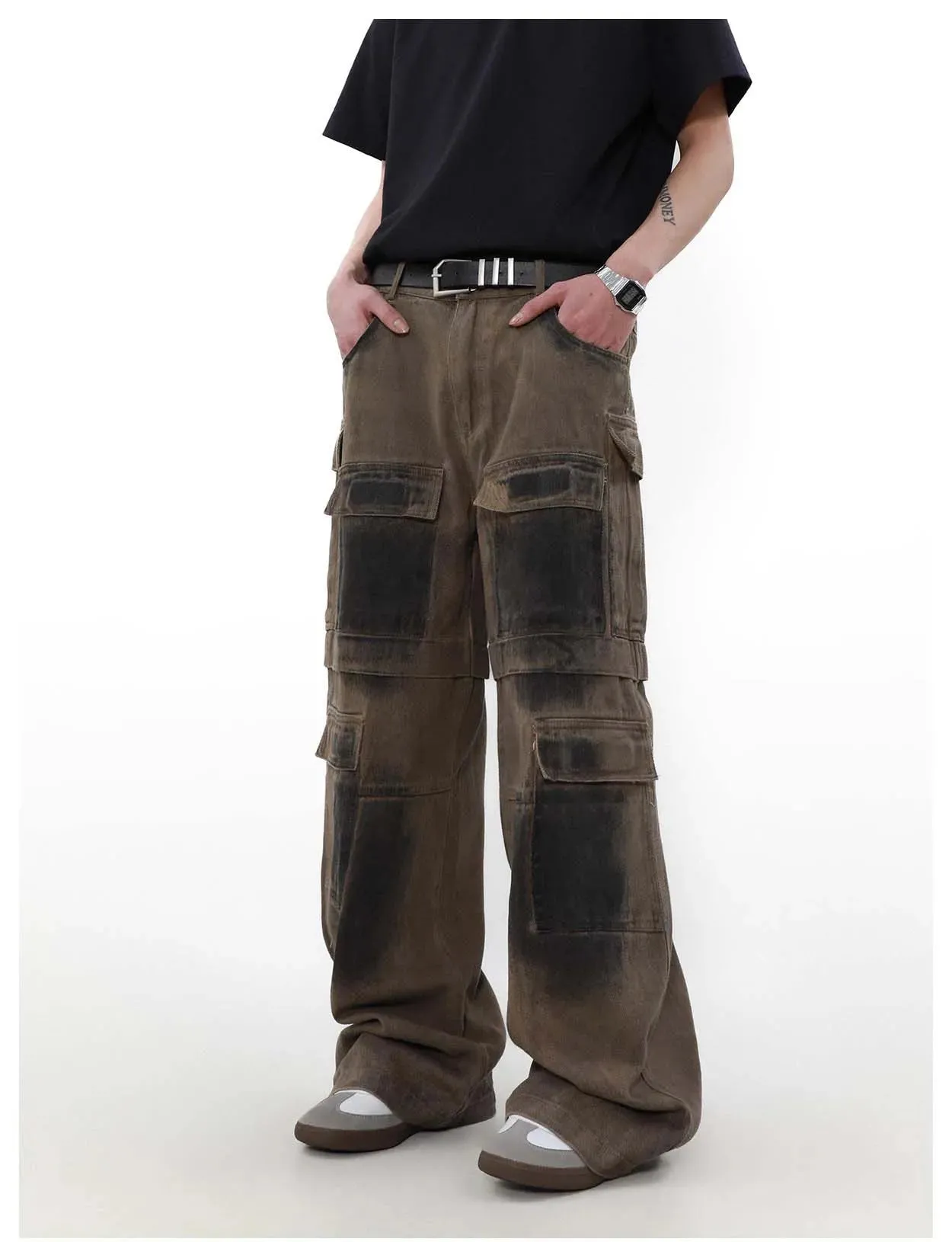 Industrial Wash Baggy Cargo Jeans