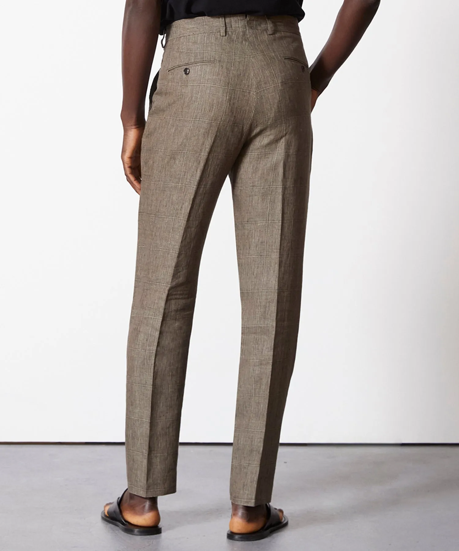 Italian Linen Sutton Trouser in Olive Glenplaid