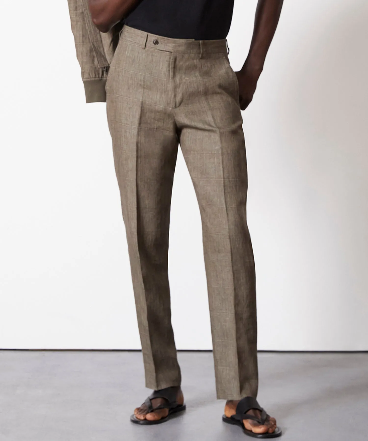 Italian Linen Sutton Trouser in Olive Glenplaid