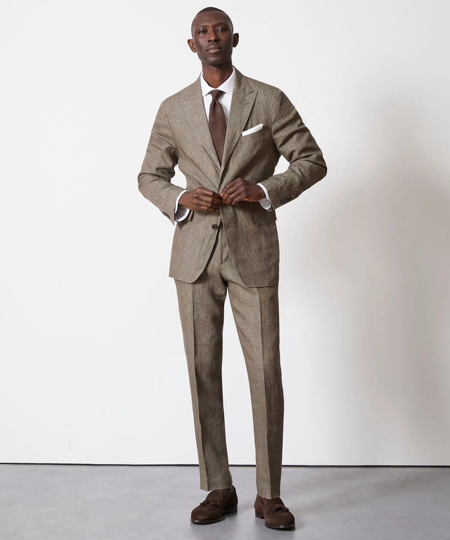 Italian Linen Sutton Trouser in Olive Glenplaid