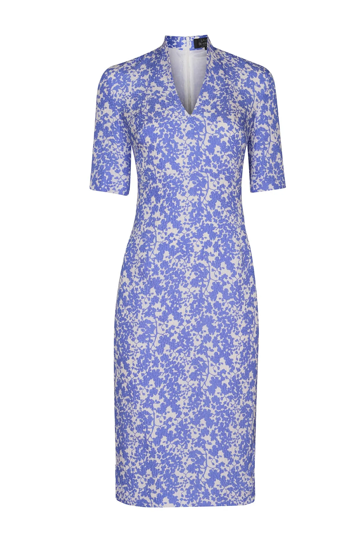 Jacaranda and Ivory Silk Cloqué Print Dress with Short Sleeves - Em