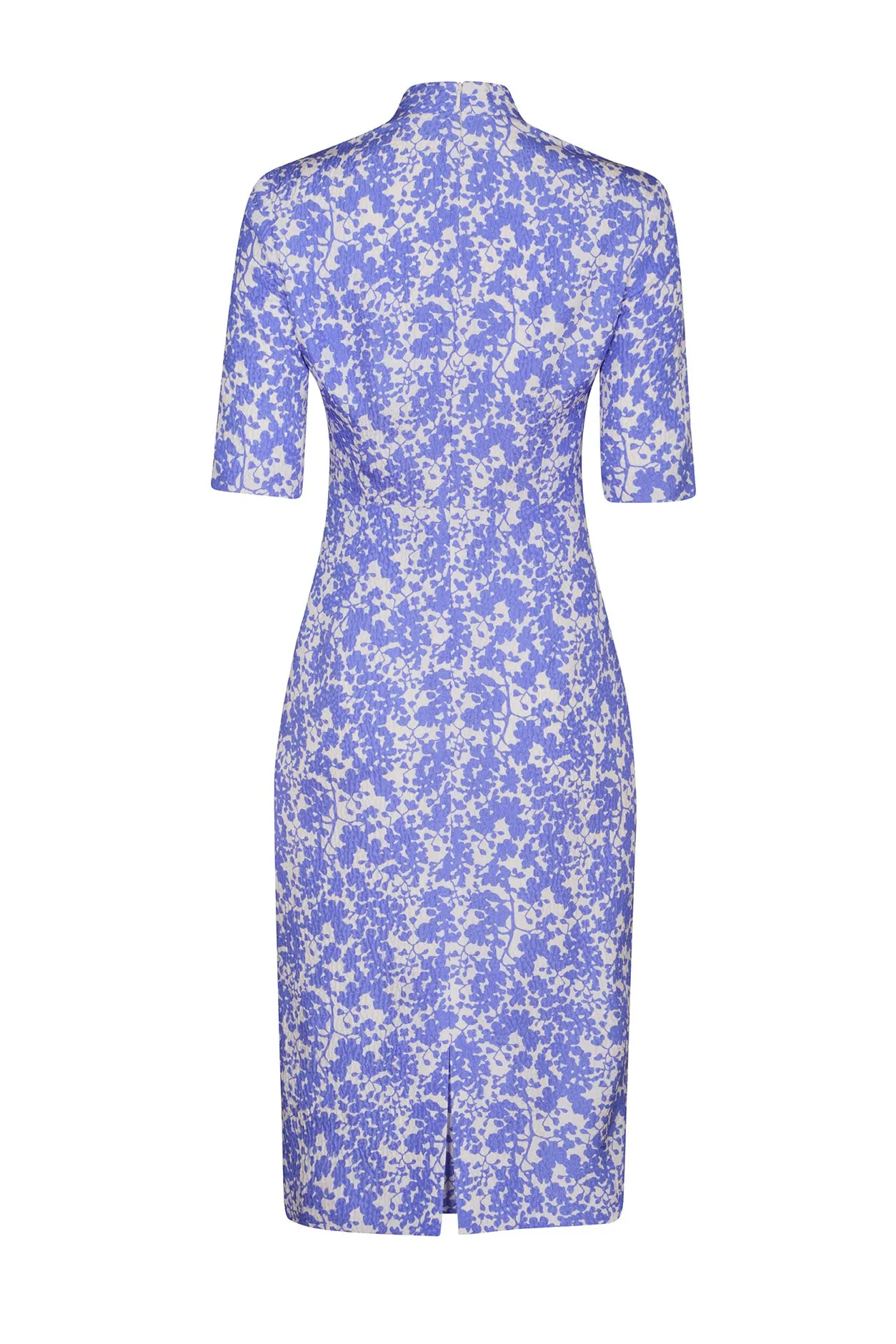 Jacaranda and Ivory Silk Cloqué Print Dress with Short Sleeves - Em