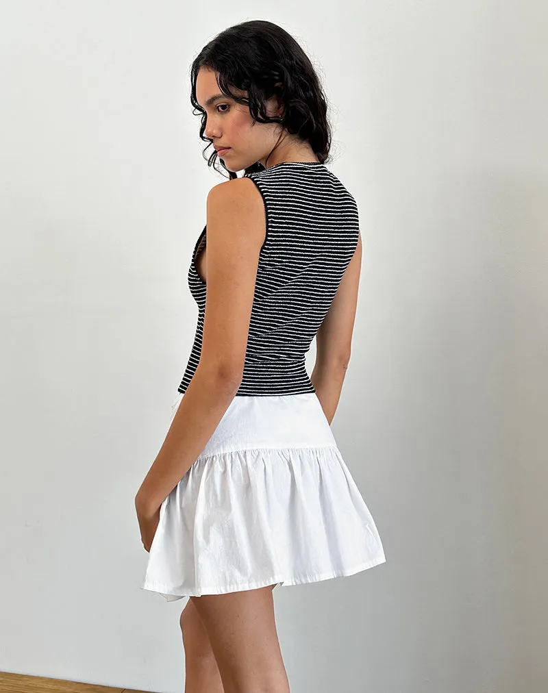 Jinsu Top in Black and White Stripe with Picot Trim