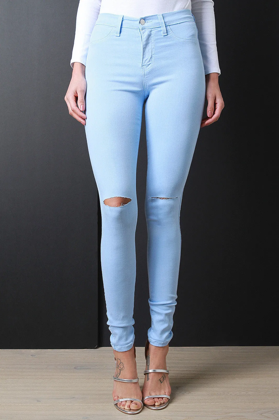 Knee Slit Skinny Pants