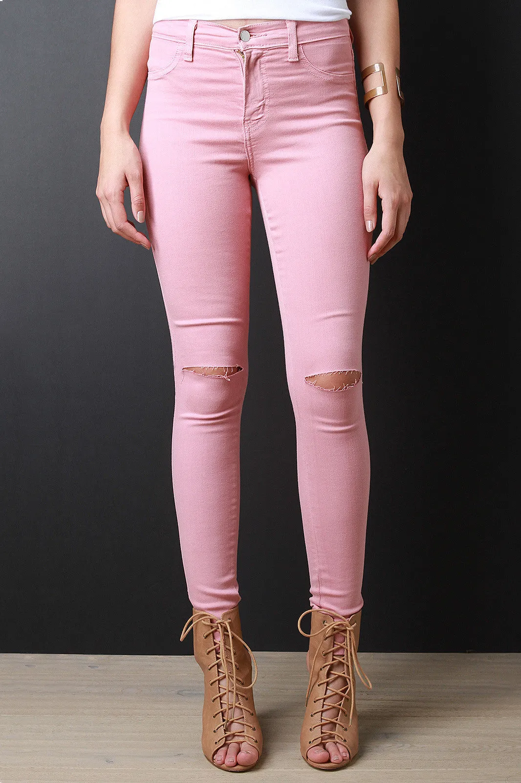 Knee Slit Skinny Pants