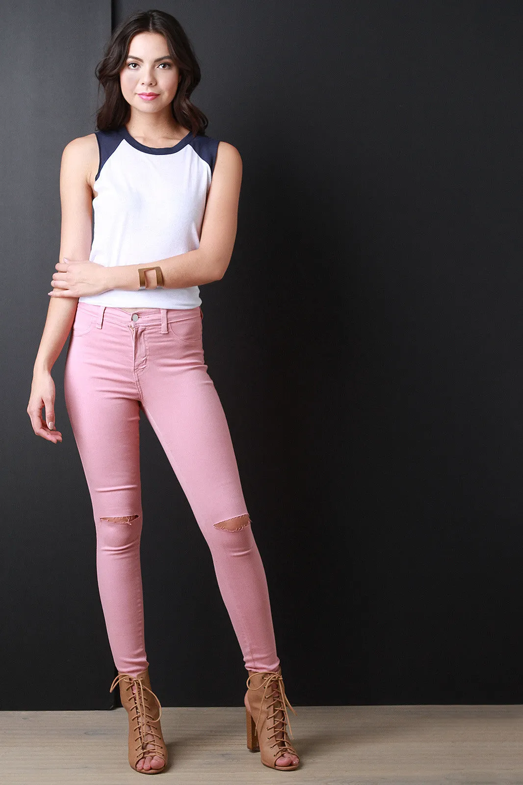 Knee Slit Skinny Pants