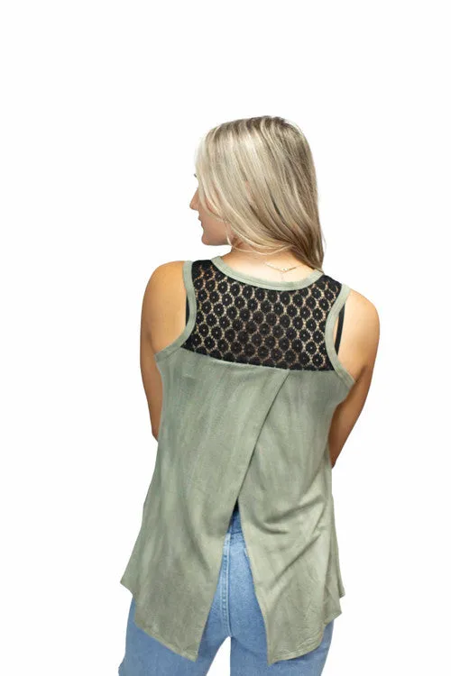 Ladies Tank Top with Stars and Wing Detail 7552 Olive Color