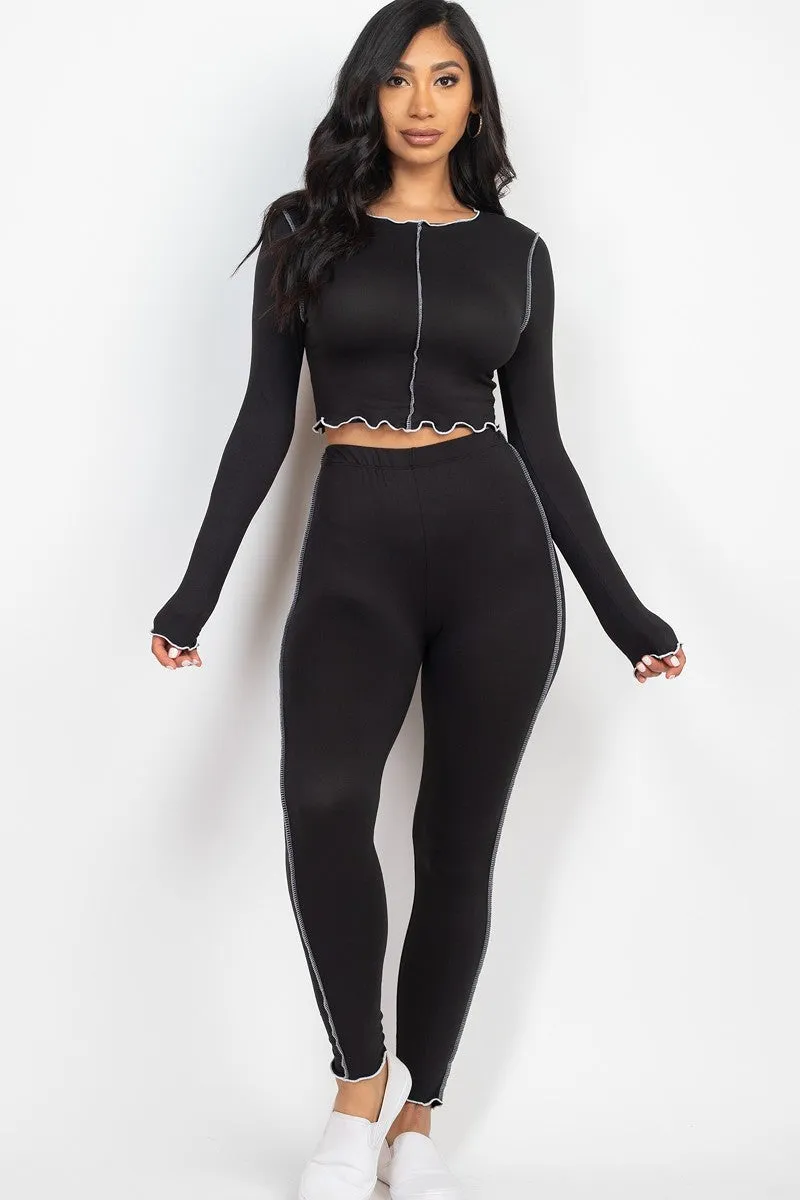 Lettuce Edge Crop Top & Leggings Set - Ships from The USA