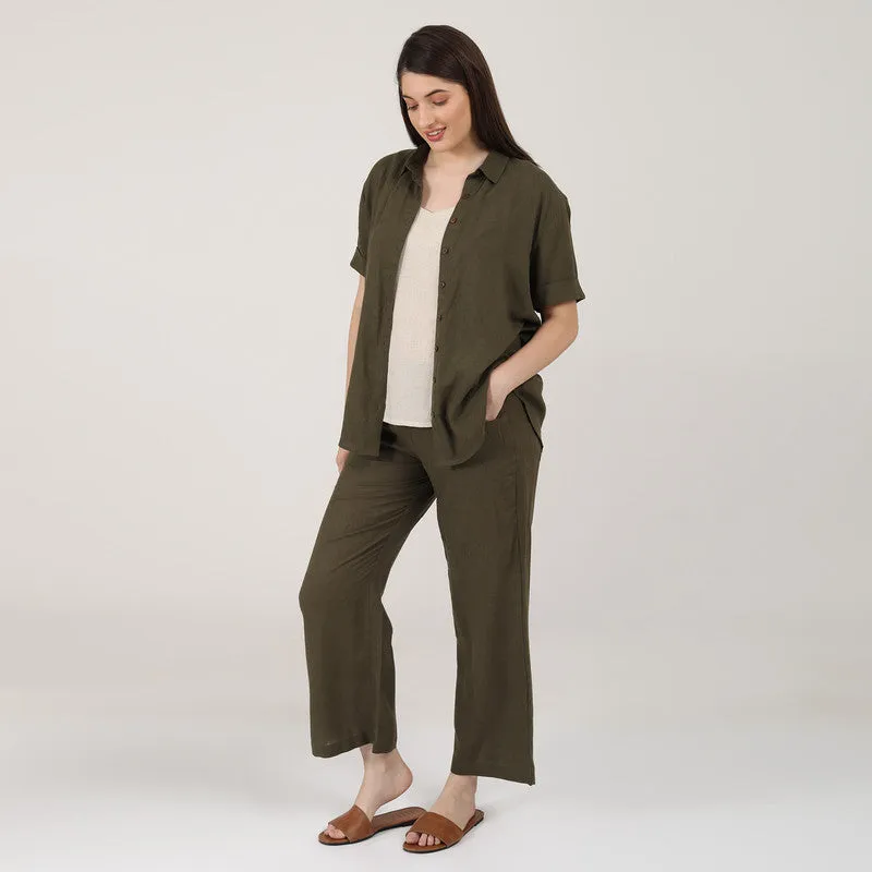 Linen Co Ord Set for Women | Green & Beige | Set of 3