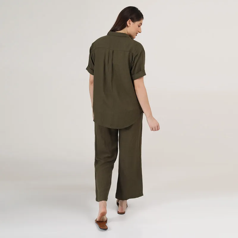 Linen Co Ord Set for Women | Green & Beige | Set of 3