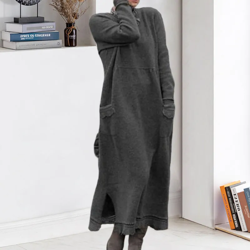 Long Crew Neck Pullover Knit Dress