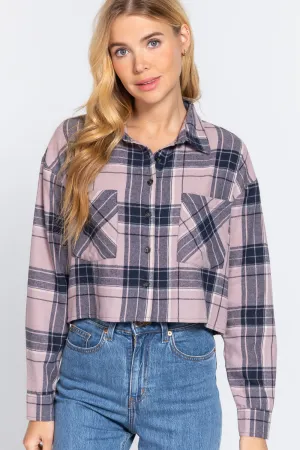 Long Slv Plaid Jacquard Crop Shirt