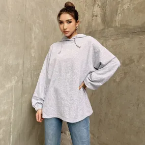 Loose Sweatshirt For Women Hooded Collar Long Sleeve Solid Minimalist Sweatshirts Female Autumn Clothing Style