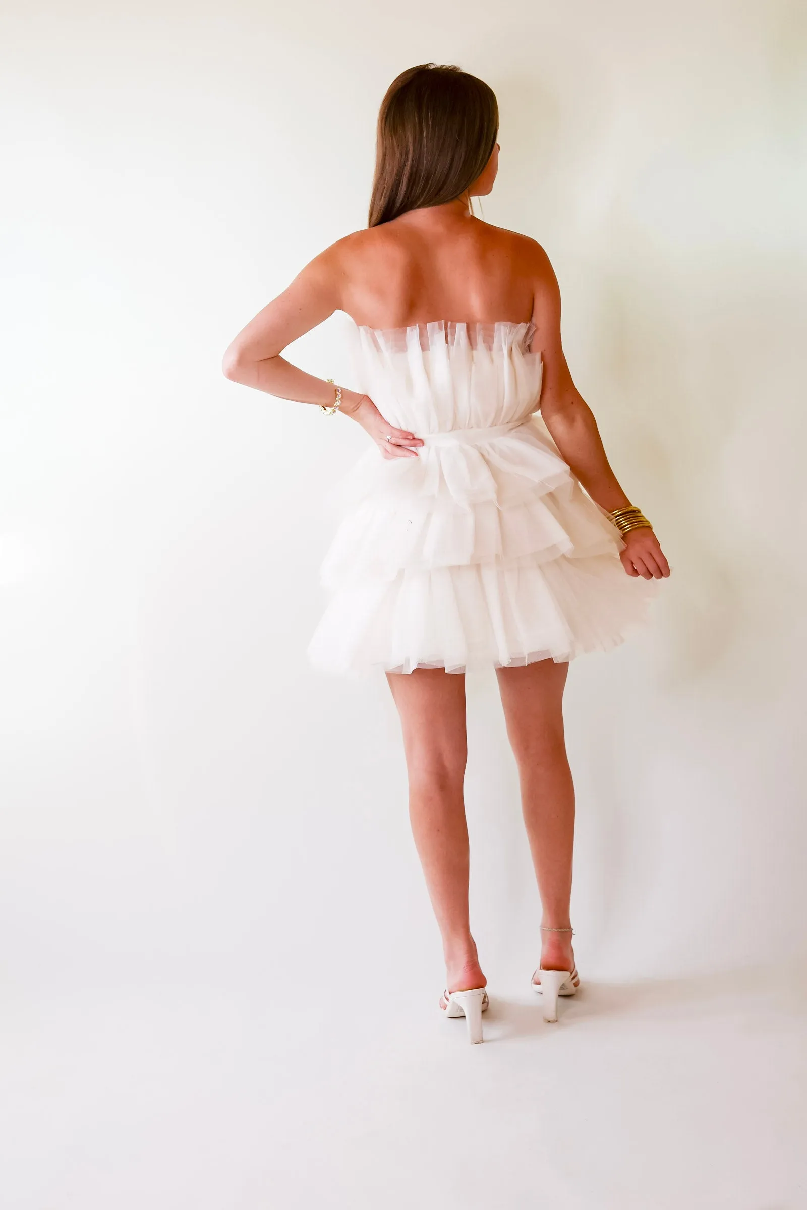 Lovestruck Babe Tulle Strapless Dress in Cream