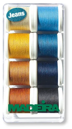 Madeira Aerofil 35 Extra Strong Polyester Sewing-Construction Thread | 8 x 110 Yards | Small Clear Acrylic Case | Jeans | Assortment | 8005