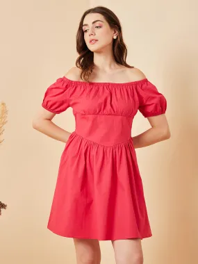 Magenta Colour Above Knee Solid Dress