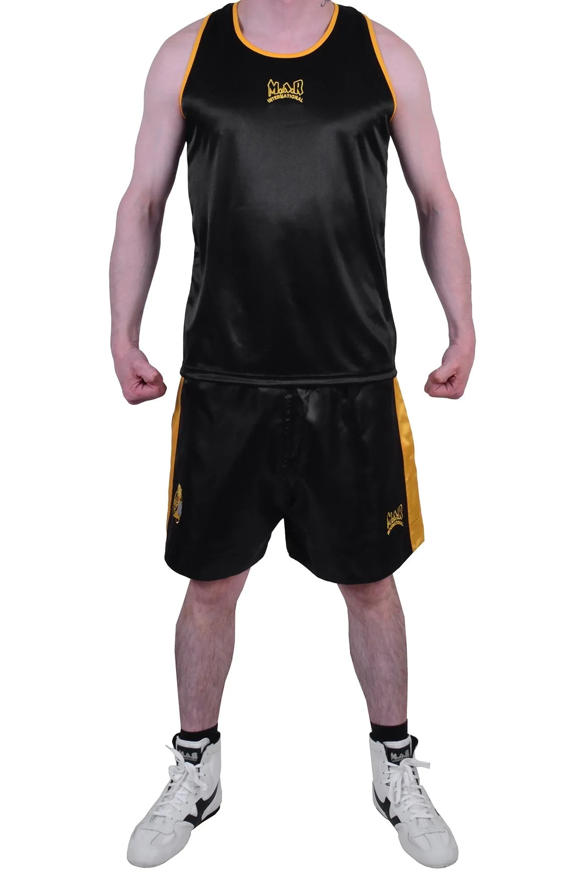 MAR-102A | Black & Yellow Boxing Shorts & Vest