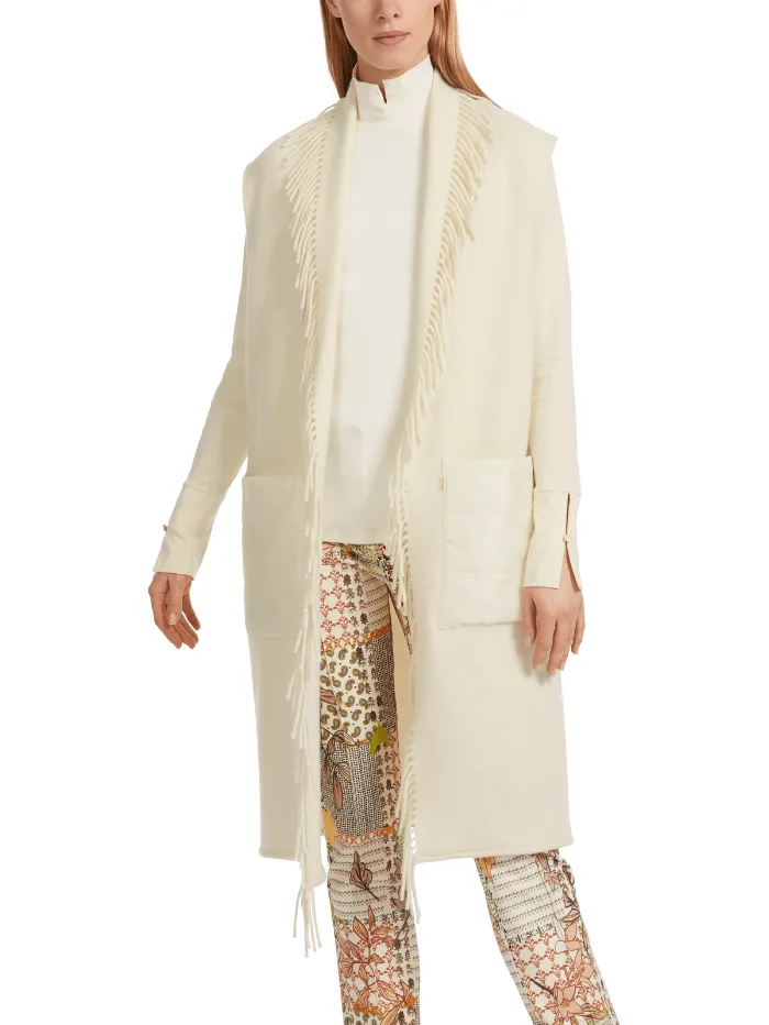 Marc Cain Collections Long Cream Fringed Waistcoat VC 37.03 W67 COL 116