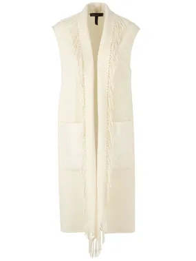 Marc Cain Collections Long Cream Fringed Waistcoat VC 37.03 W67 COL 116