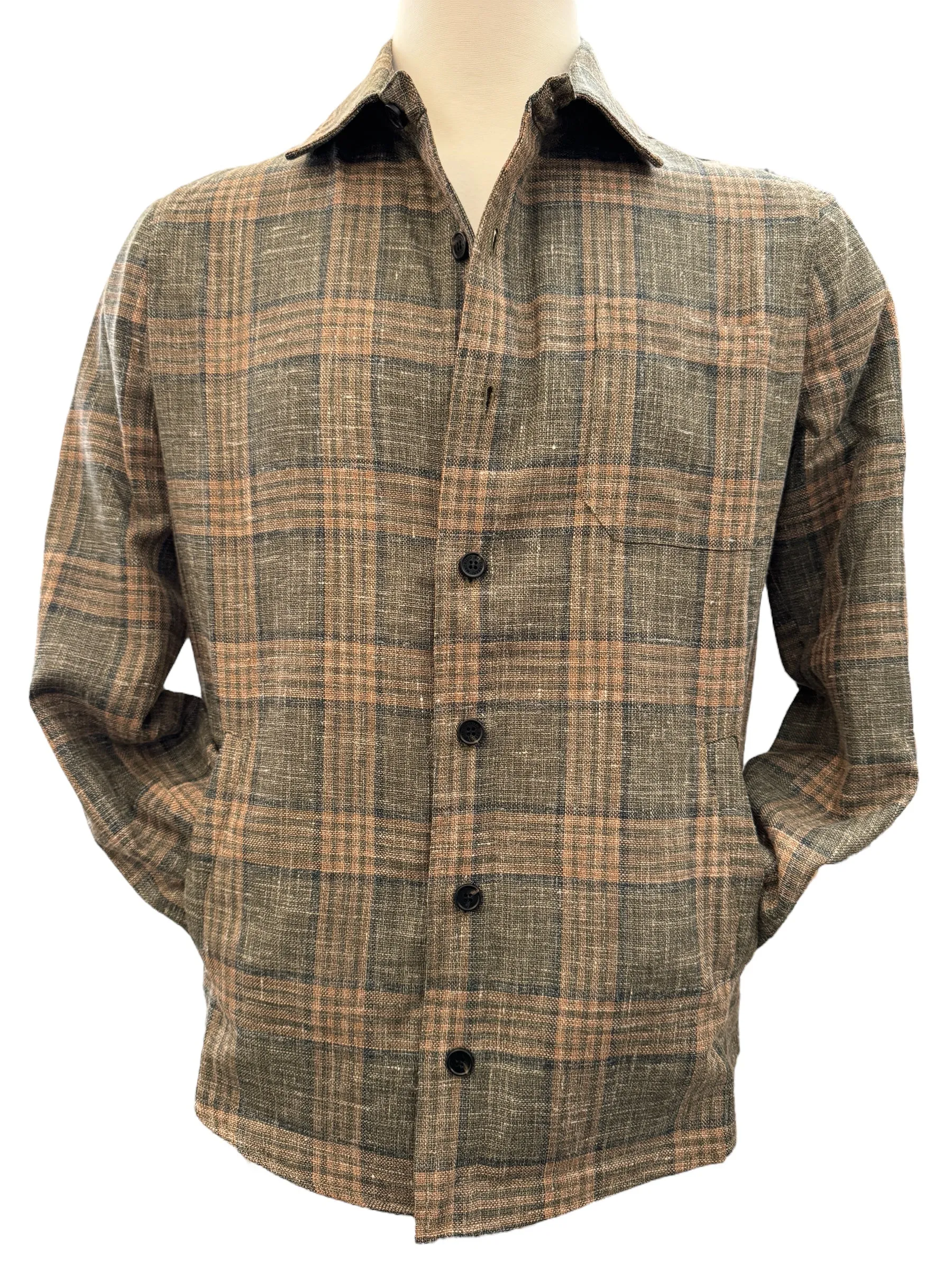 Maurizio B Overshirt w/Pockets Olive and Tan Plaid