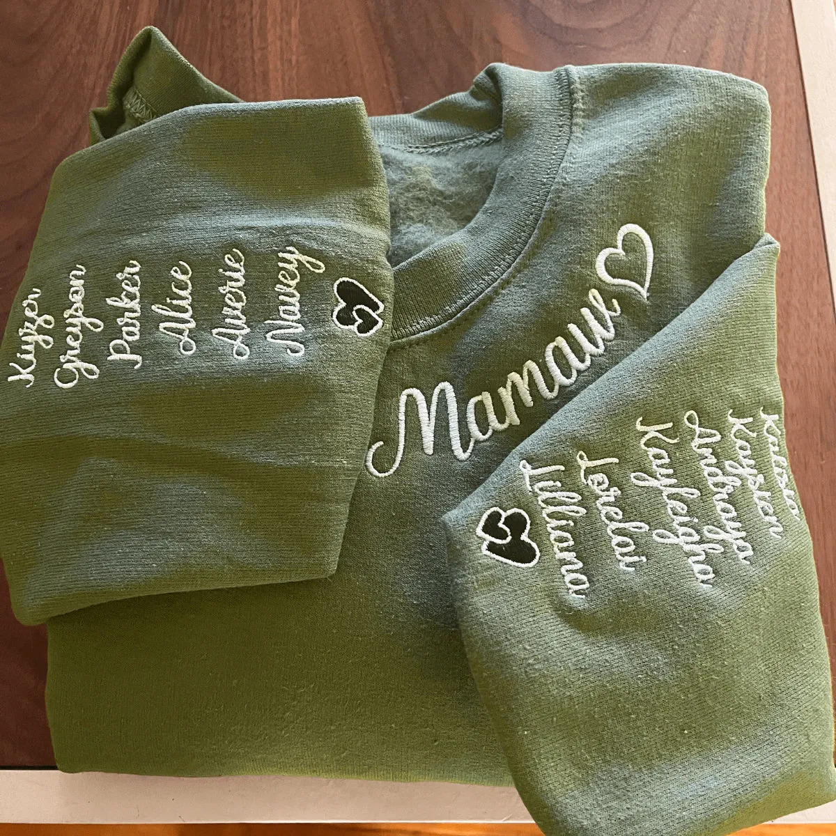 Mawmaw Sweatshirt or Hoodie with Embroidered GrandKids Names on Sleeve