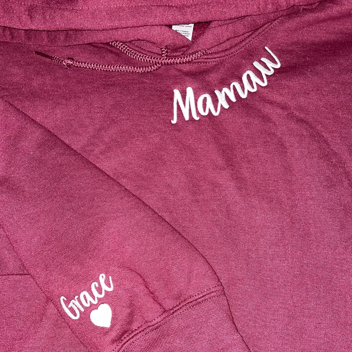 Mawmaw Sweatshirt or Hoodie with Embroidered GrandKids Names on Sleeve