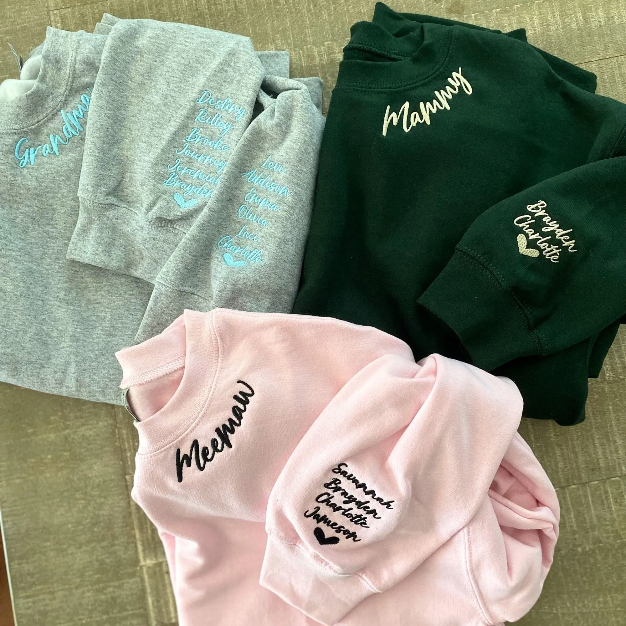 Mawmaw Sweatshirt or Hoodie with Embroidered GrandKids Names on Sleeve