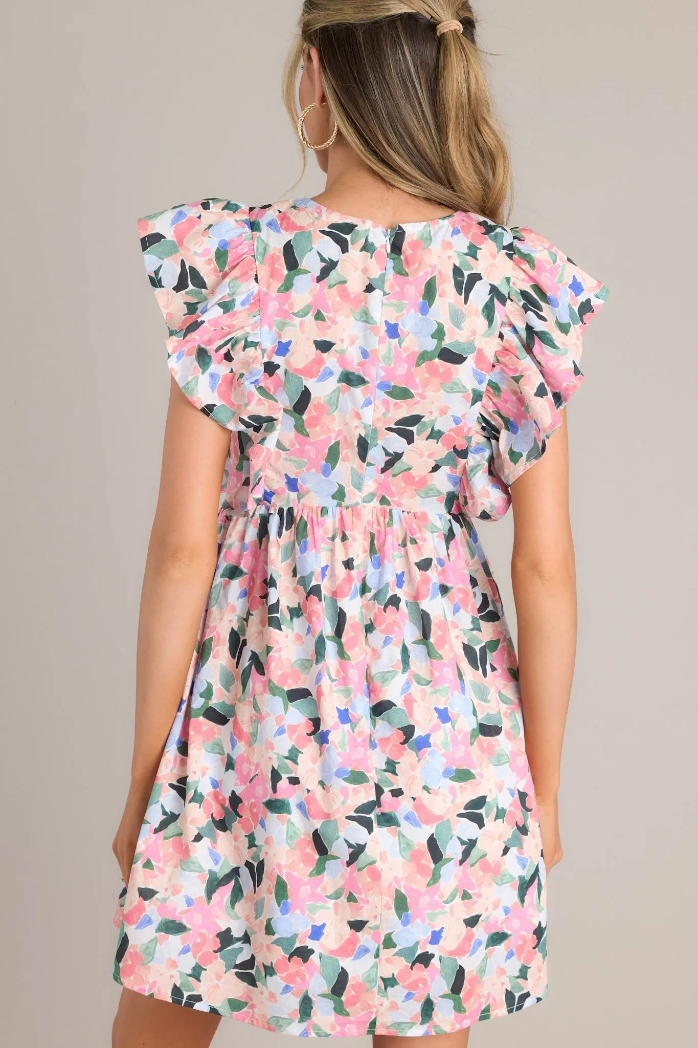 Meadow Dreams Pink Multi Floral Flutter Sleeve Mini Dress