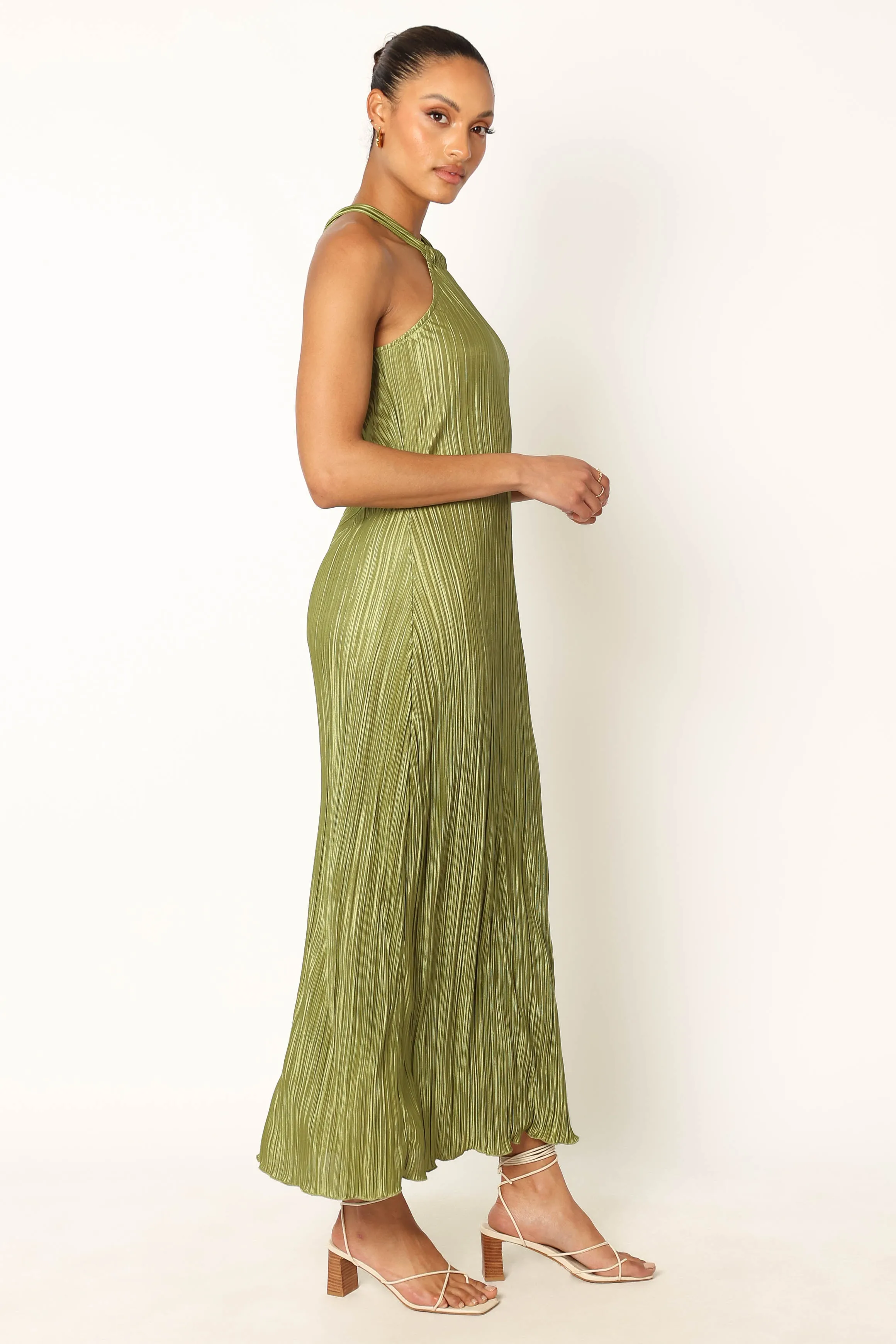 Melody Plisse Halter Maxi Dress - Olive