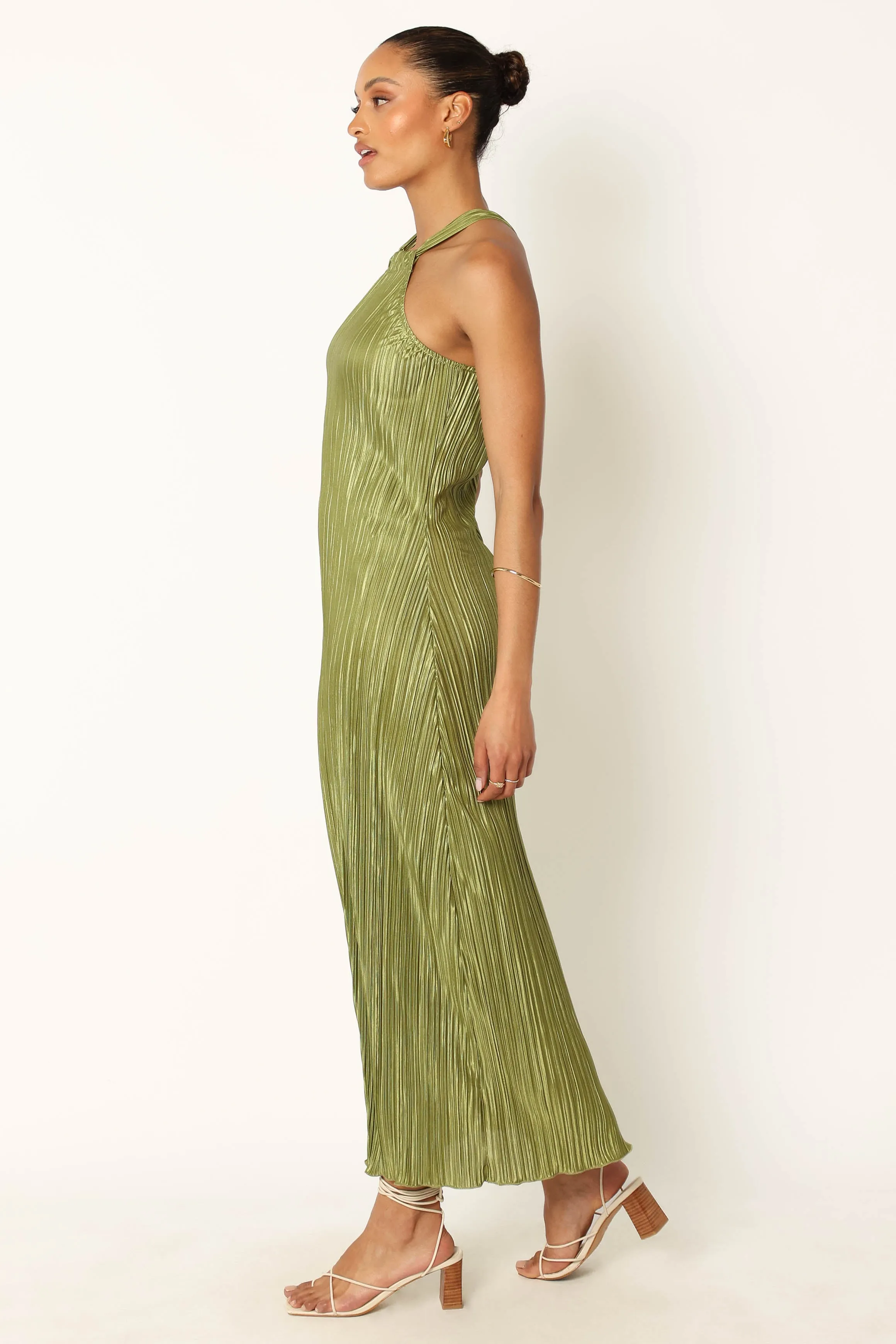 Melody Plisse Halter Maxi Dress - Olive