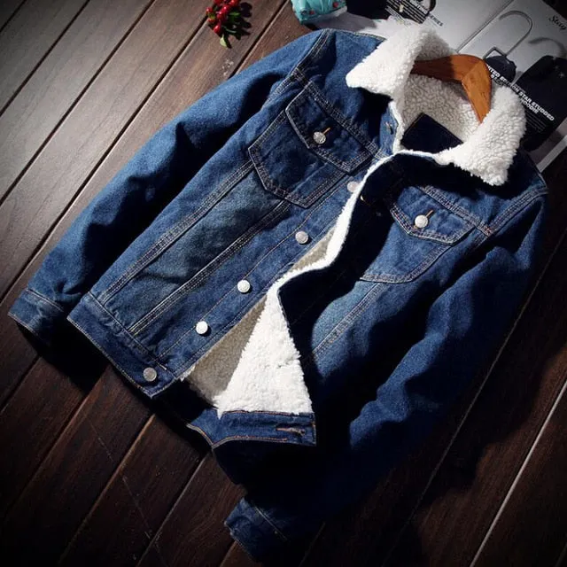 Men Denim Jacket Trendy Winter Warm Fleece Coats Mens Outwear Fashion Jean Jackets Male Cowboy Casual Clothes Plus Size 5XL 6XL