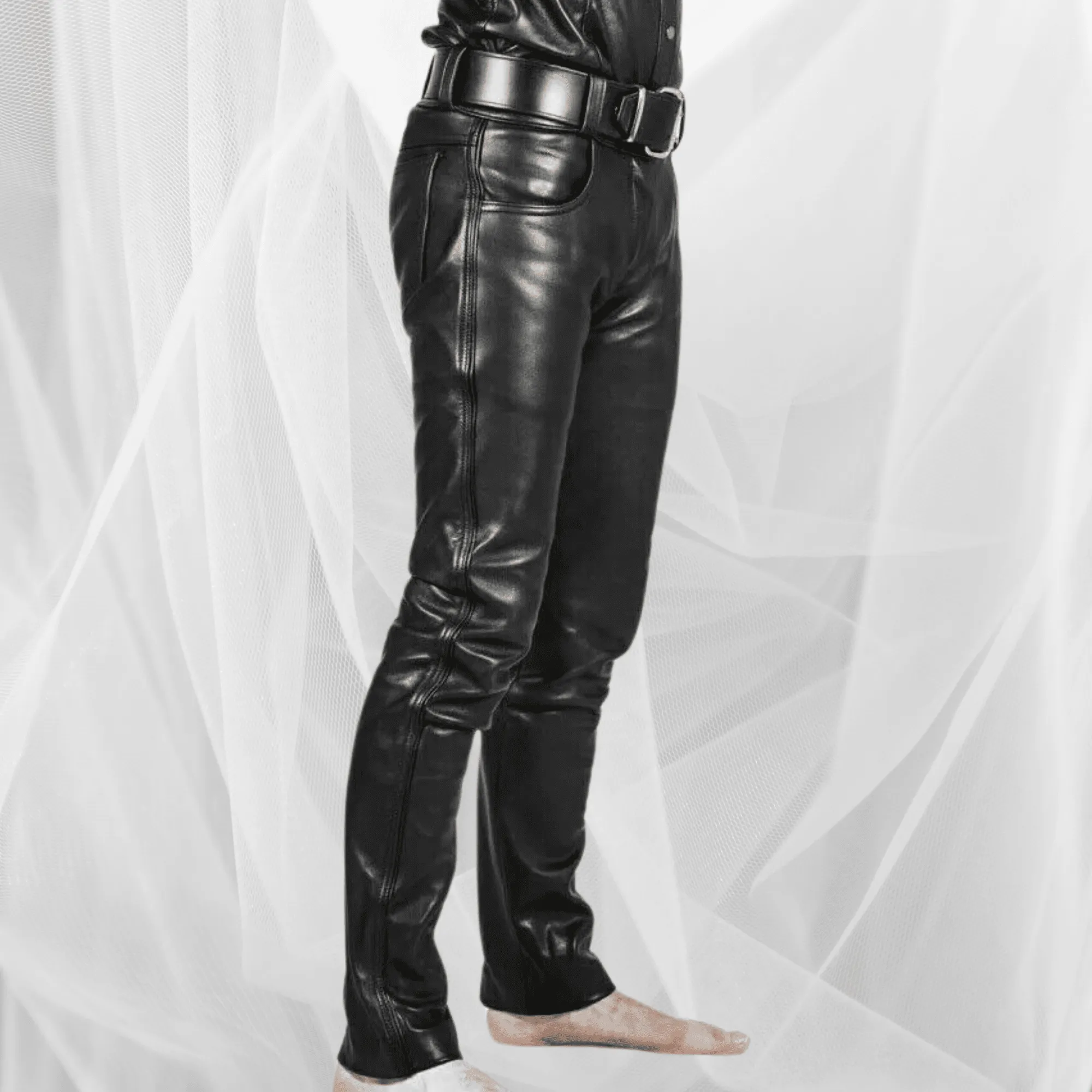 Mens Black Leather Skinny Jeans